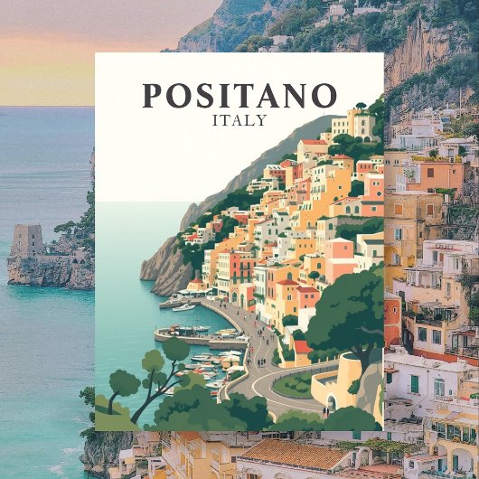 Positano, Italië Vintage Briefkaart