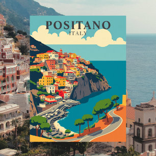 Positano, Italië Vintage Kust Briefkaart