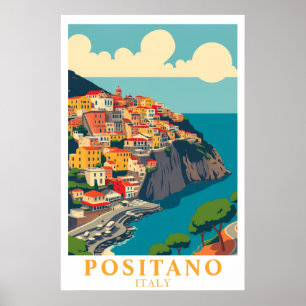 Positano Italië Vintage Reis Amalfi Coast Kunst Poster