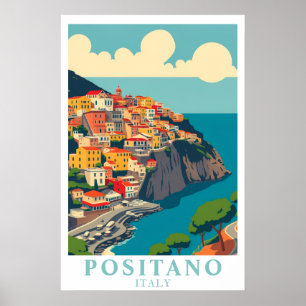 Positano Italië Vintage Reis Amalfi Coast Kunst Poster