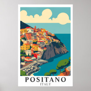 Positano Italië Vintage Reis Amalfi Coast Kunst Poster