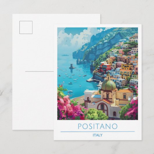 Positano Italië Vintage Reizen Briefkaart (Voorkant / Achterkant)