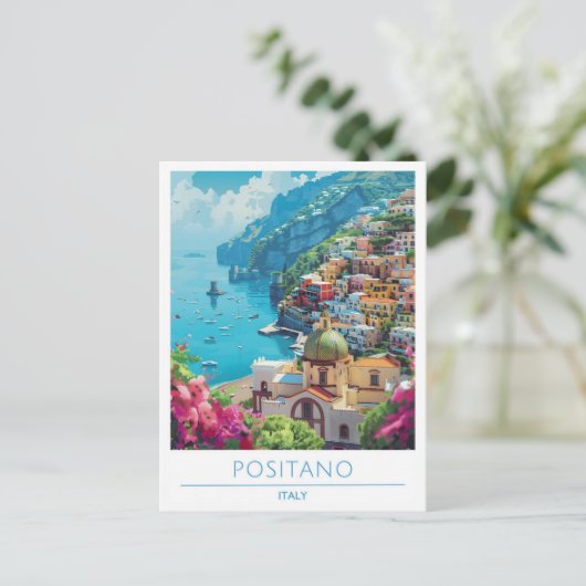 Positano Italië Vintage Reizen Briefkaart (Staand voorkant)