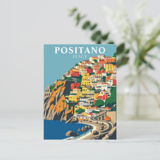 Positano, Italië Vintage Reizen Briefkaart (Staand voorkant)
