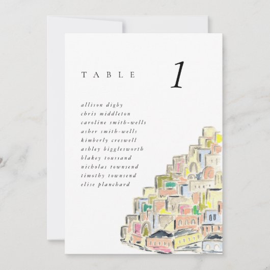 Positano Italië watercolor 13x18cm trouwtafelkaart (Voorkant)