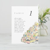 Positano Italië watercolor 13x18cm trouwtafelkaart (Staand voorkant)