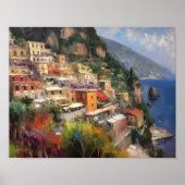 Positano Italië Waterverf Art Print Poster (Voorkant)