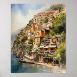 Positano Italië Waterverf Art Print Poster