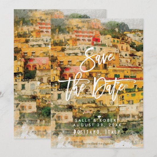 Positano Italië zomer bruiloft save the date kaart (Voorkant / Achterkant)