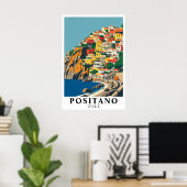 Positano Italy Mediterranean Vintage Travel Art Poster (Thuiskantoor)