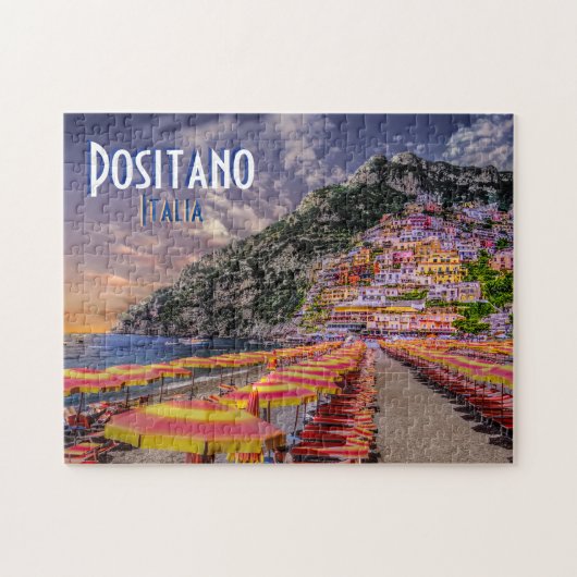 Positano Italy Retro Typography Travel Legpuzzel (Horizontaal)