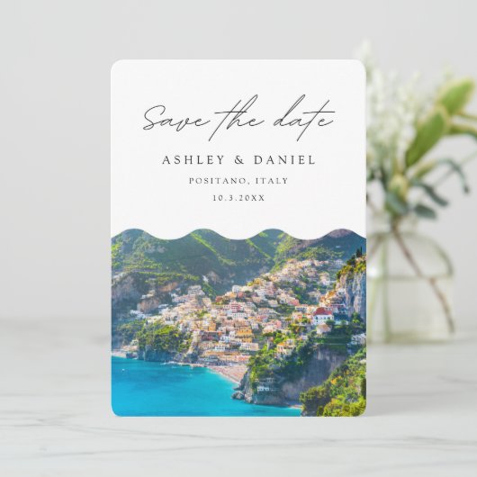 Positano Italy Wedding Save the Date Kaart (Staand voorkant)