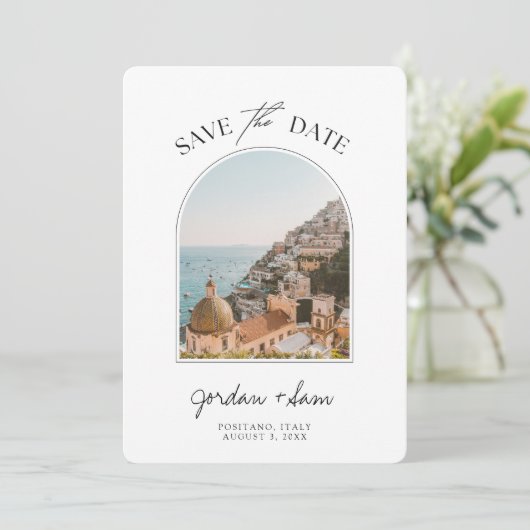 Positano Italy Wedding Save the Date Kaart (Staand voorkant)
