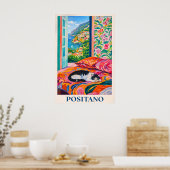 Positano Kat Poster, Amalfi Coast Raam Uitzicht Poster (Keuken)