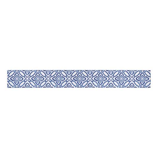 Positano kobalt blauw en witte Tegel matching Grosgrain Lint (Voorkant)