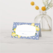 Positano Lemons Blue and White Pattern Wedding Plaatskaartje (Voorkant)