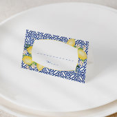 Positano Lemons Blue and White Pattern Wedding Plaatskaartje