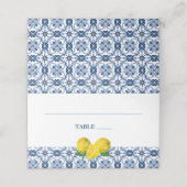 Positano Lemons Blue and White Pattern Wedding Plaatskaartje (Buitenkant ongevouwen)