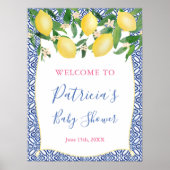 Positano Lemons Blue Pattern Tiles Shower Poster (Voorkant)