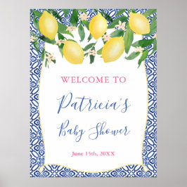 Positano Lemons Blue Pattern Tiles Shower Poster