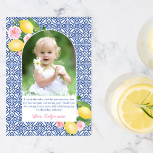 Positano Lemons Blue Tegels Girl Birthday Afbeeldi Bedankkaart