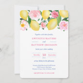 Positano Lemons Pink Floral Blue Tegel Wedding Kaart (Voorkant)