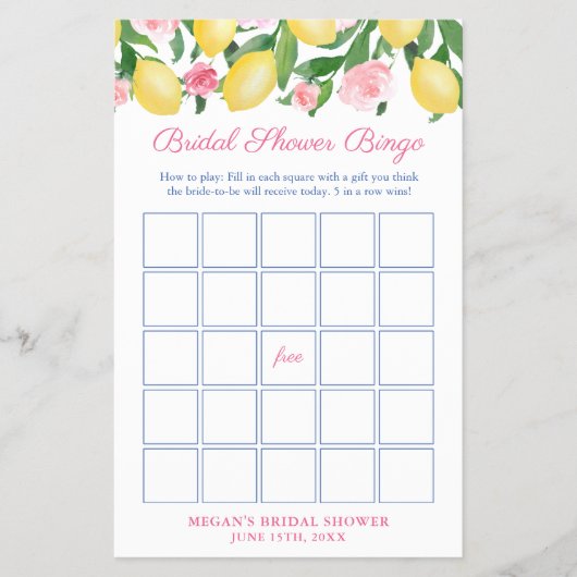 Positano Lemons Vrijgezellenfeest Bingo Game Kaart (Voorkant)