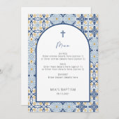 Positano Mediterranean Blue Tile Baptism-menukaart Kaart (Voorkant / Achterkant)