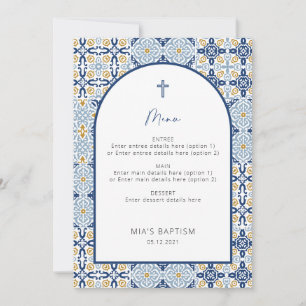 Positano Mediterranean Blue Tile Baptism-menukaart Kaart