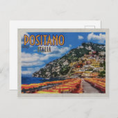 Positano Modern Distress Vintage Travel Briefkaart (Voorkant / Achterkant)