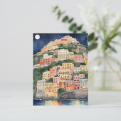 Positano Night, Italië, Waterverf Italiaanse kust Briefkaart (Staand voorkant)