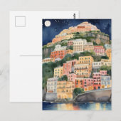 Positano Night, Italië, Waterverf Italiaanse kust Briefkaart (Voorkant / Achterkant)