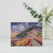 Positano Return Address Retro Typography Travel Briefkaart (Staand voorkant)