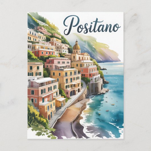 Positano-waterverf Briefkaart (Voorkant)
