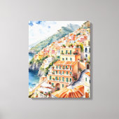 Positano: Waterverf charme van de Italiaanse Amalf Canvas Afdruk (Voorkant)