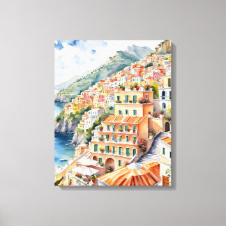 Positano: Waterverf charme van de Italiaanse Amalf Canvas Afdruk