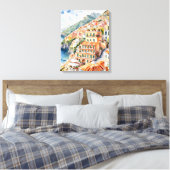 Positano: Waterverf charme van de Italiaanse Amalf Canvas Afdruk (Insitu (Slaapkamer))