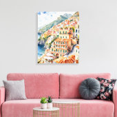 Positano: Waterverf charme van de Italiaanse Amalf Canvas Afdruk (Insitu (Woonkamer))