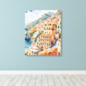 Positano: Waterverf charme van de Italiaanse Amalf Canvas Afdruk (Insitu (Houten vloer))