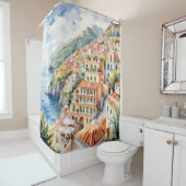 Positano: Waterverf charme van de Italiaanse Amalf Douchegordijn (In situ)