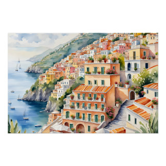 Positano: Waterverf charme van de Italiaanse Amalf Perfect Poster