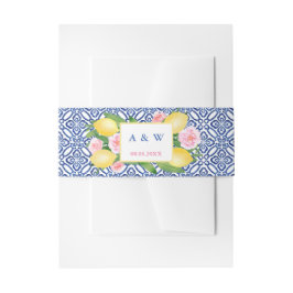 Positano Waterverf Lemons Pink Floral Wedding Uitnodigingen Wikkel