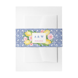 Positano Waterverf Lemons Pink Floral Wedding Uitnodigingen Wikkel