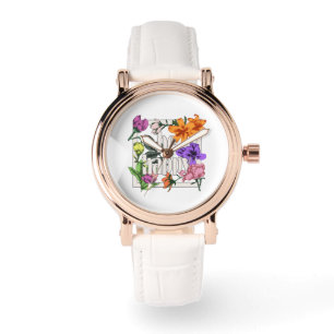 Positief citaat Wees blij en tuinbloemen Horloge