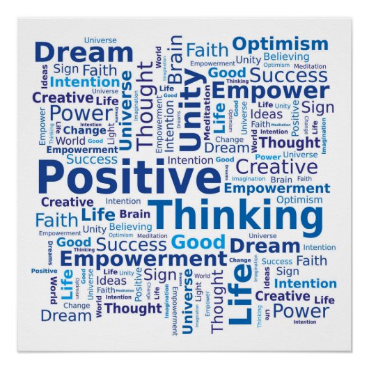 Positief Denken Word Cloud - Blauw Perfect Poster (Voorkant)