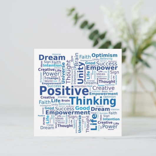 Positief denkend Word Cloud - blauw Kaart (Staand voorkant)