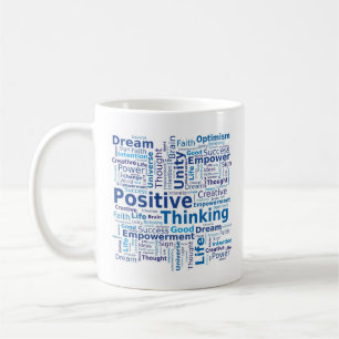 Positief denkend Word Cloud - blauw Koffiemok