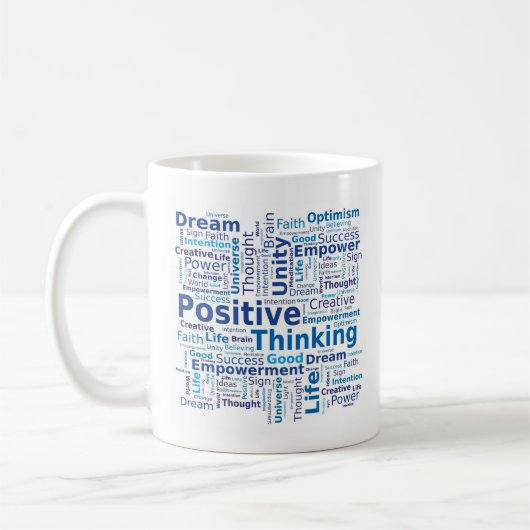 Positief denkend Word Cloud - blauw Koffiemok (Links)