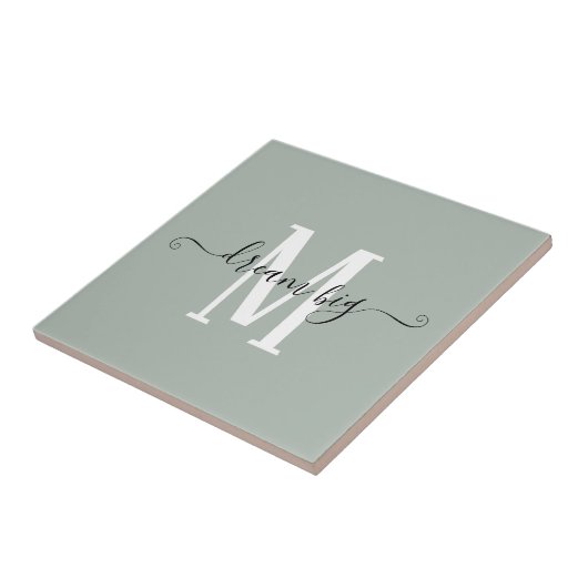 Positief Gezegde Dream Big Monogram Initiaal Sage Tegeltje (Zijkant)