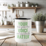 Positief Groen Uw Citaat van de Motivatie van de K Tweekleurige Koffiemok<br><div class="desc">Positief Groen Uw Citaat van de Motivatie van de Kwestie van de Stem</div>